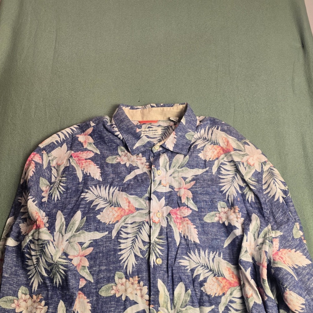 Tommy Bahama Barbados Breeze Stretch Linen Floral Shirt Blue Pink Mens 2XLB - Picture 10 of 16